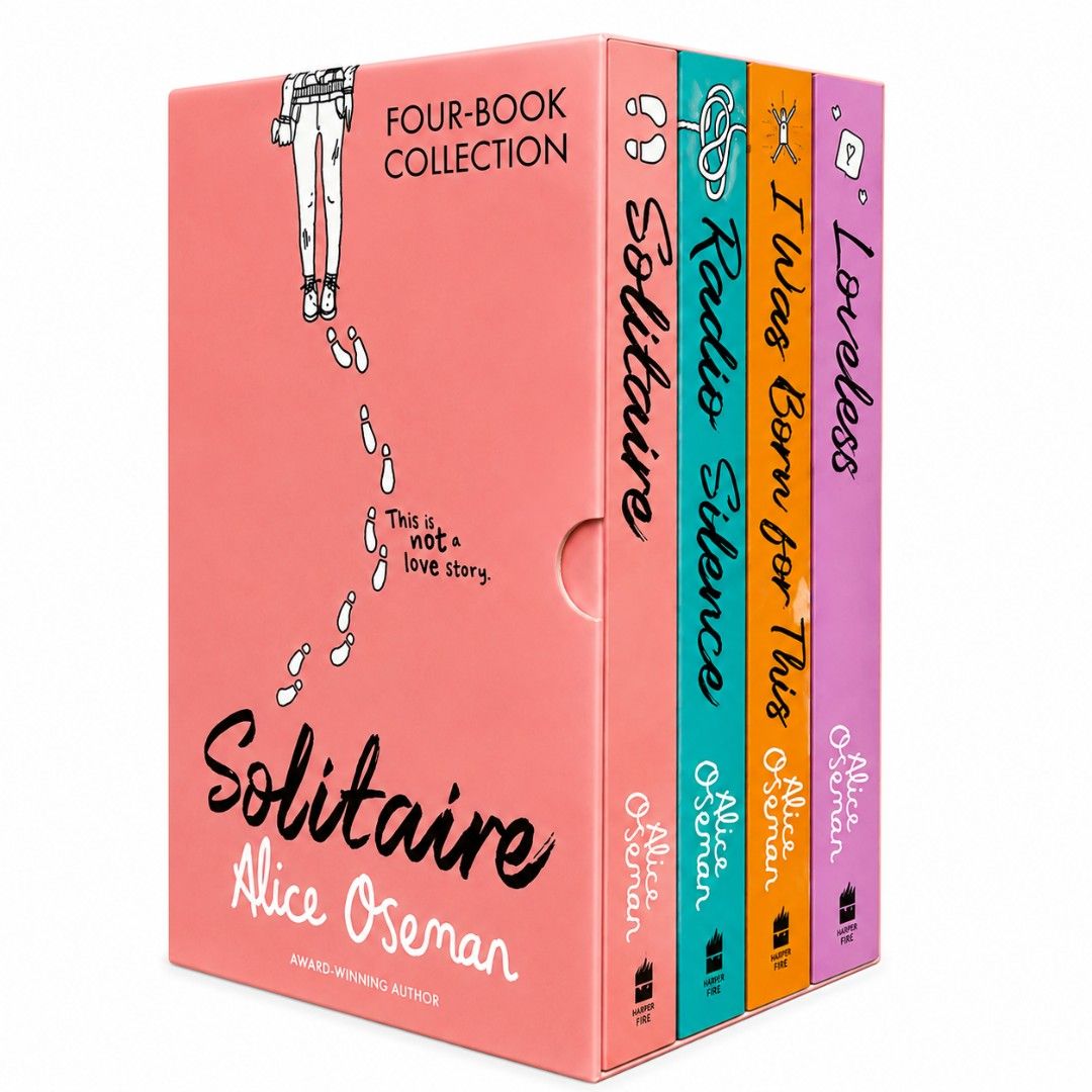 ALICE OSEMAN: FOUR-BOOK COLLECTION (Category: Storybooks) located in Manila. Submitted by pixelnprintlab (Listing ID 1457135226, Image 1). Description: ✨ ALICE OSEMAN: FOUR-BOOK COLLECTION ✨ 📚 100% Original | Brand New | Ready to Ship A beautiful 4-book collection featuring beloved contemporary stories by Alice Oseman. Perfect for fans and book collectors! 📖✨ 📖 Includes: • Solitaire • Radio Silence • I Was Born for This • Loveless 🆕 Condition