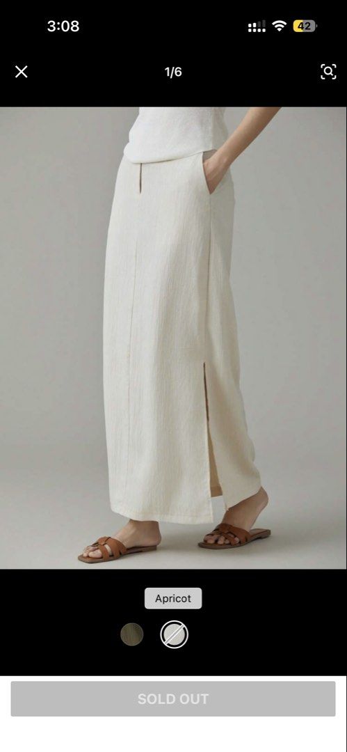 Apricot Textured Maxi Skirt with Side Slits (Category: Skirts) located in Marikina City. Submitted by minsh113 (Listing ID 1457021949, Image 1). Description: - Creamy apricot maxi skirt - Textured fabric for a nice feel - Slits on both sides for easy movement - Comfortable elastic waistband - Versatile: dress up or down - Perfect for summer days.
