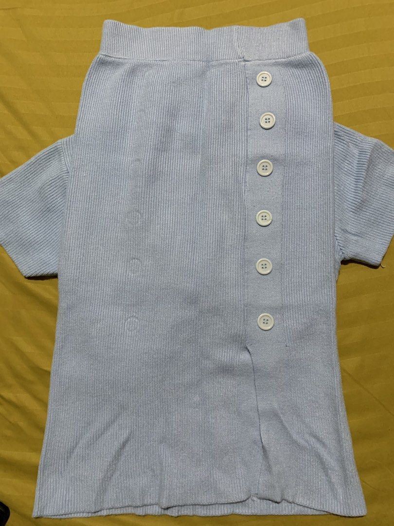 Baby Blue Knitted Coords (Category: Sets or Coordinates) located in Manila. Submitted by _wtfrn (Listing ID 1457065498, Image 3). Description: Selling my preloved but well loved clothes🎀 📌 Knitted cropped top paired with long knitted skirt 📌Color may vary due to lightning 📌Color: Baby Blue 📌Size: S-M 📌2x ko lang nasuot (no flaws) 📍Quezon City 🛵Lalamove & Meet up nearby 💌: message me if your interested and will give you discounts🤗.