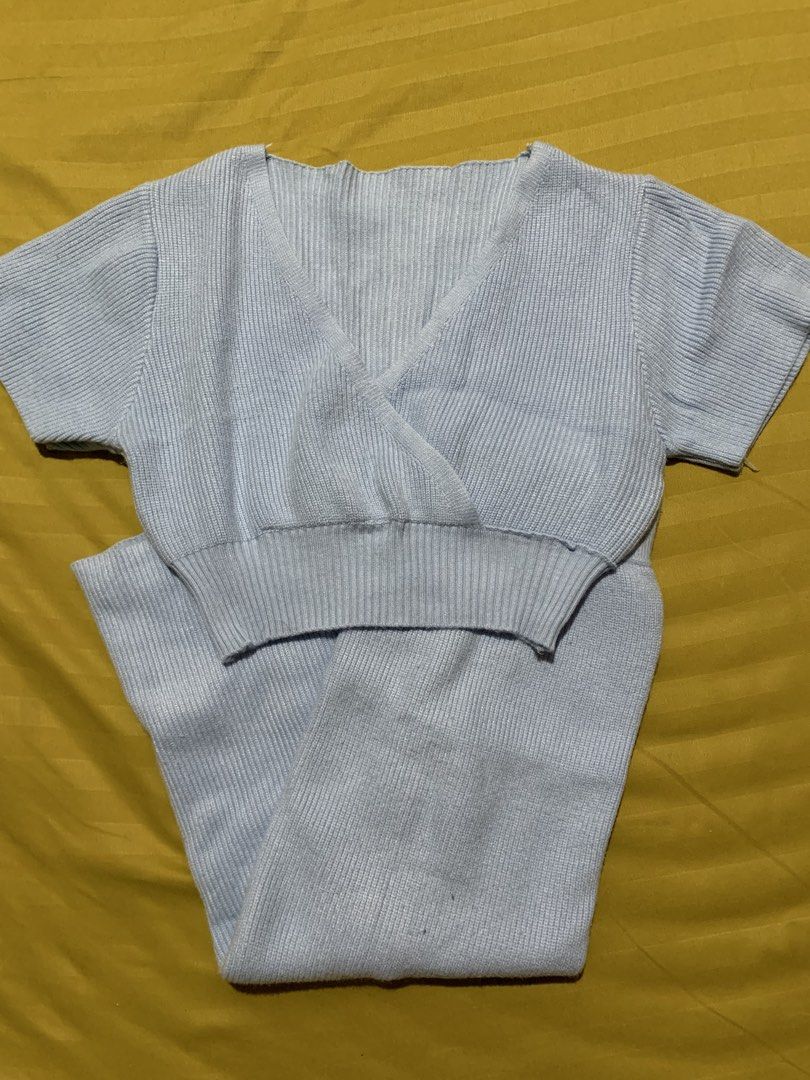 Baby Blue Knitted Coords (Category: Sets or Coordinates) located in Manila. Submitted by _wtfrn (Listing ID 1457065498, Image 1). Description: Selling my preloved but well loved clothes🎀 📌 Knitted cropped top paired with long knitted skirt 📌Color may vary due to lightning 📌Color: Baby Blue 📌Size: S-M 📌2x ko lang nasuot (no flaws) 📍Quezon City 🛵Lalamove & Meet up nearby 💌: message me if your interested and will give you discounts🤗.