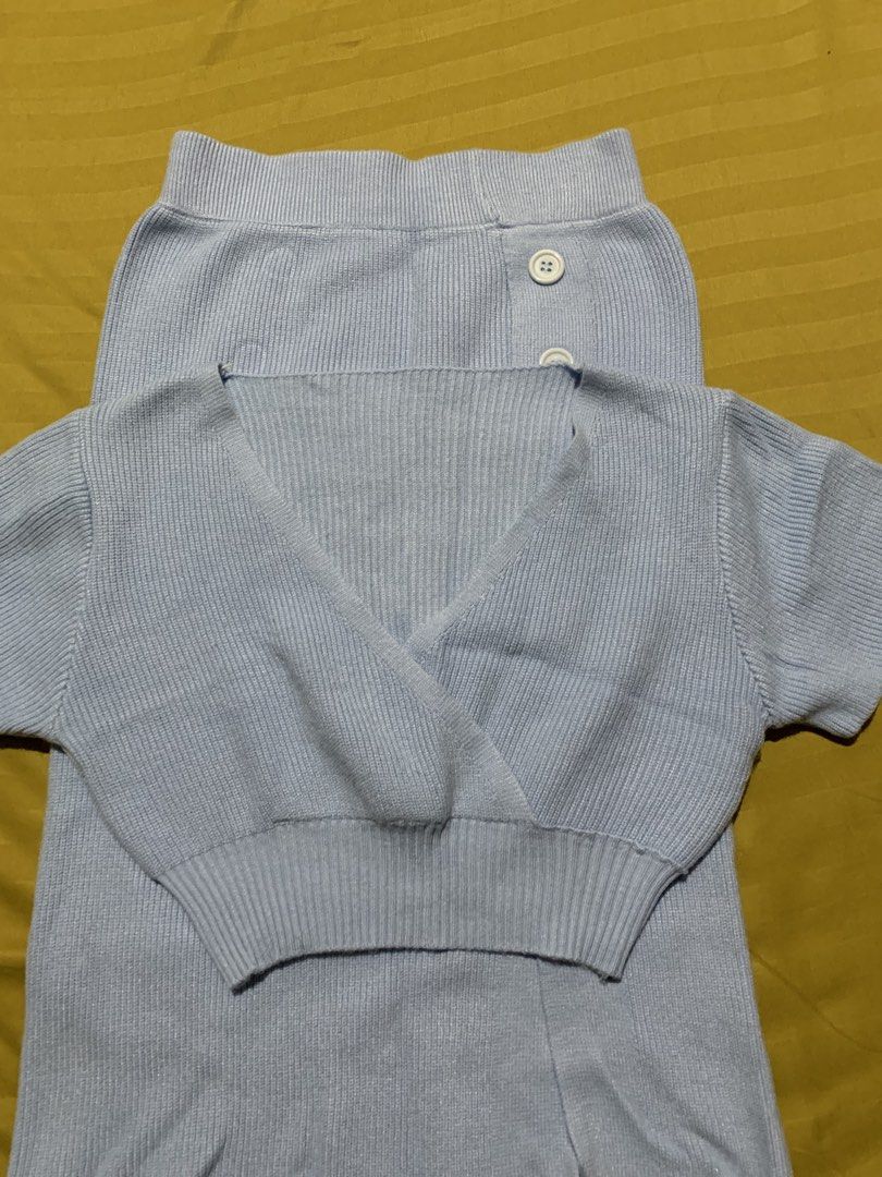 Baby Blue Knitted Coords (Category: Sets or Coordinates) located in Manila. Submitted by _wtfrn (Listing ID 1457065498, Image 2). Description: Selling my preloved but well loved clothes🎀 📌 Knitted cropped top paired with long knitted skirt 📌Color may vary due to lightning 📌Color: Baby Blue 📌Size: S-M 📌2x ko lang nasuot (no flaws) 📍Quezon City 🛵Lalamove & Meet up nearby 💌: message me if your interested and will give you discounts🤗.