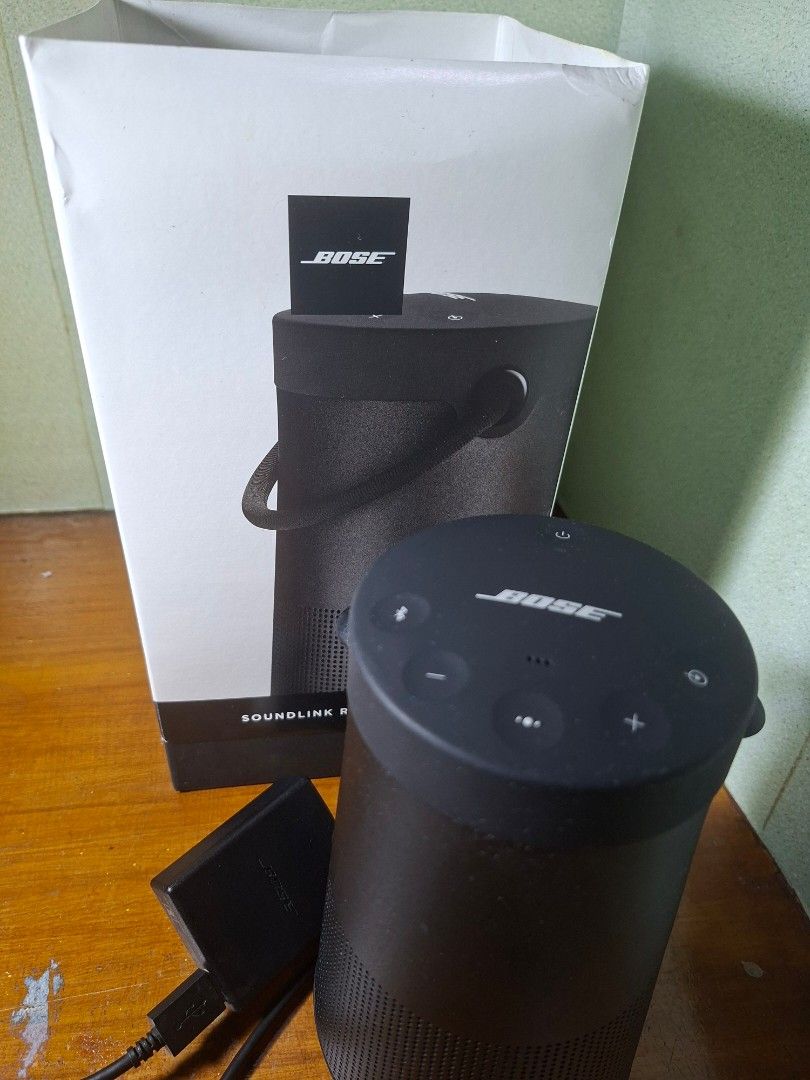 Bose SoundLink Revolve+ Bluetooth Speaker Black (Category: Soundbars, Speakers & Amplifiers) located in Caloocan City. Submitted by chelsoncooker (Listing ID 1457055771, Image 3). Description: - Bose SoundLink Revolve+ Bluetooth Speaker - Exceptional sound quality - Portable and easy to carry - Simple Bluetooth connectivity - Includes charging cable and adapter - Fully functional, works perfectly - Selling because of an upgrade.