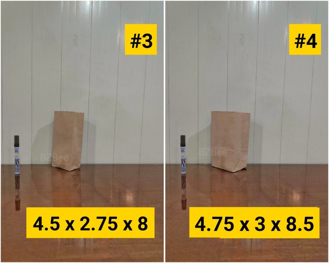 Brown Paper Bags (Category: Food Organization & Storage) located in Mandaluyong City. Submitted by bzbee.packaging (Listing ID 1457084404, Image 3). Description: Brown Paper Bags ▪️Sold per pack of 100pcs 🔶PRICE LIST 100pcs #1 = P38 #2 = P46 #3 = P54 #4 = P64 #5 = P80 #6 = P87 #8 = P114 #10 = P116 #12 = P122 #16 = P207 #20 = P216 #25 = P224 #35 = P275 #45 = P366 Meal bag #2 = P182 Meal bag #3 = P285 ▪️MEASUREMENTS (inches) (Front x Side x Height