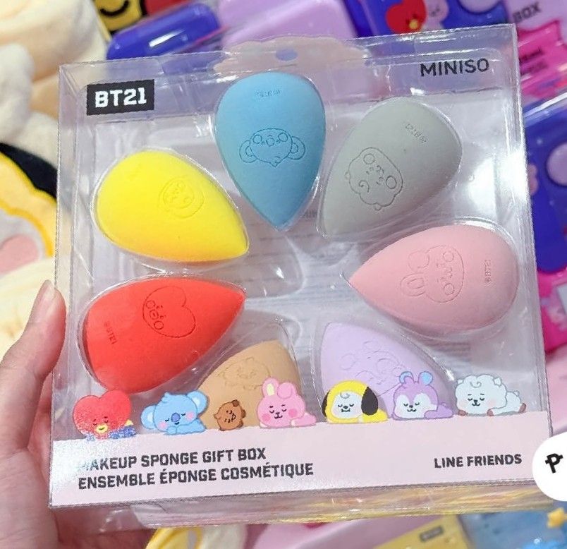 BT21 BTS OT7 Makeup Sponge Gift Box Set Miniso Kpop (Category: Makeup) located in Rizal. Submitted by importedbuyph (Listing ID 1456960350, Image 1). Description: 💯 ORIGINAL BRAND NEW.
