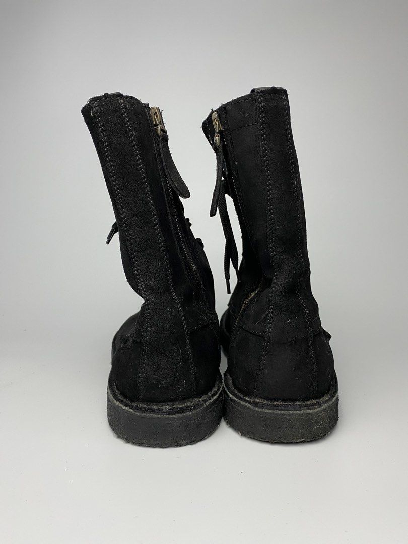 Burberry Black Suede Lace-up Boots (Category: Boots) located in Lipa City. Submitted by 4217_ (Listing ID 1457011337, Image 3). Description: - Brand: Burberry - Material: Suede - Color: Black - Style: Mid-calf combat boots - Closure: Lace-up front and side zip - Condition: Good, with some signs of wear on soles and suede - Ideal for: Everyday wear.