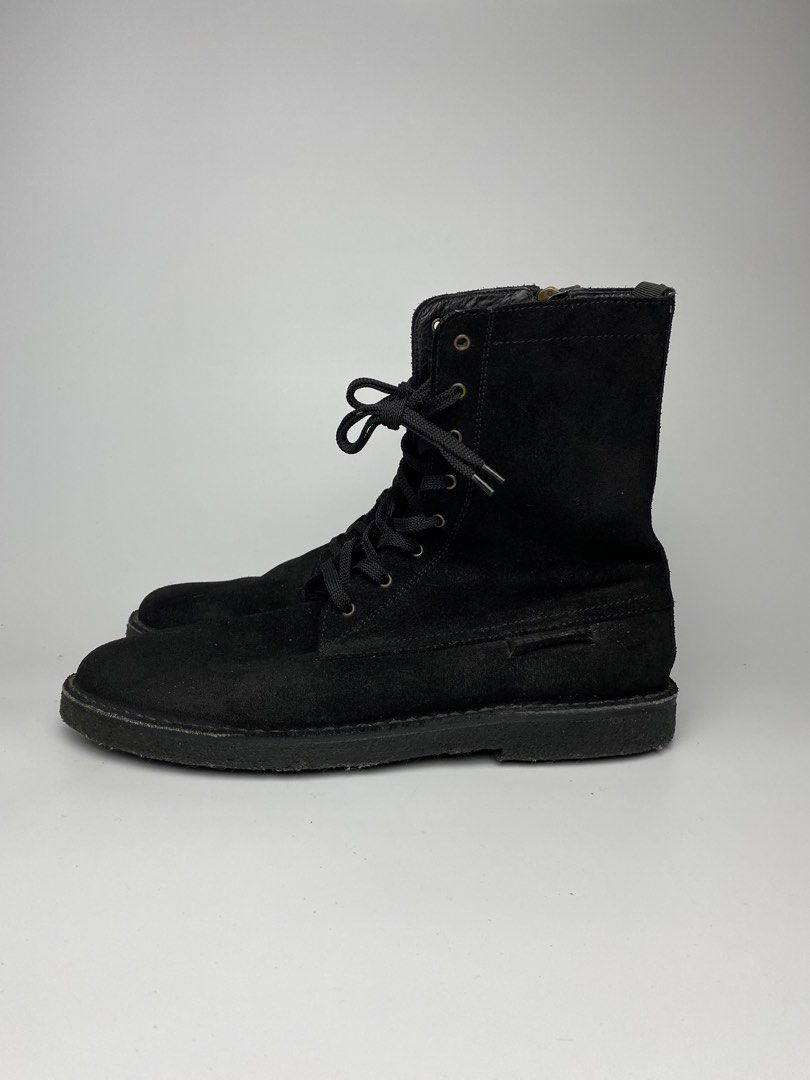 Burberry Black Suede Lace-up Boots (Category: Boots) located in Lipa City. Submitted by 4217_ (Listing ID 1457011337, Image 1). Description: - Brand: Burberry - Material: Suede - Color: Black - Style: Mid-calf combat boots - Closure: Lace-up front and side zip - Condition: Good, with some signs of wear on soles and suede - Ideal for: Everyday wear.