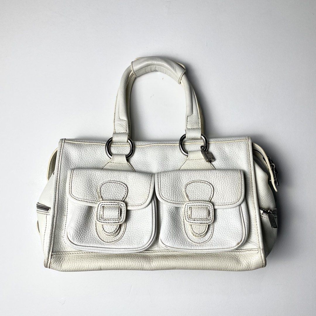 CELINE White Grained Calfskin Leather Shoulder Bag (Category: Luxury Bags & Wallets) located in Baguio. Submitted by metro_studio (Listing ID 1439367011, Image 2). Description: White calfskin grained leather, silver hardware and suede interior In excellent condition .