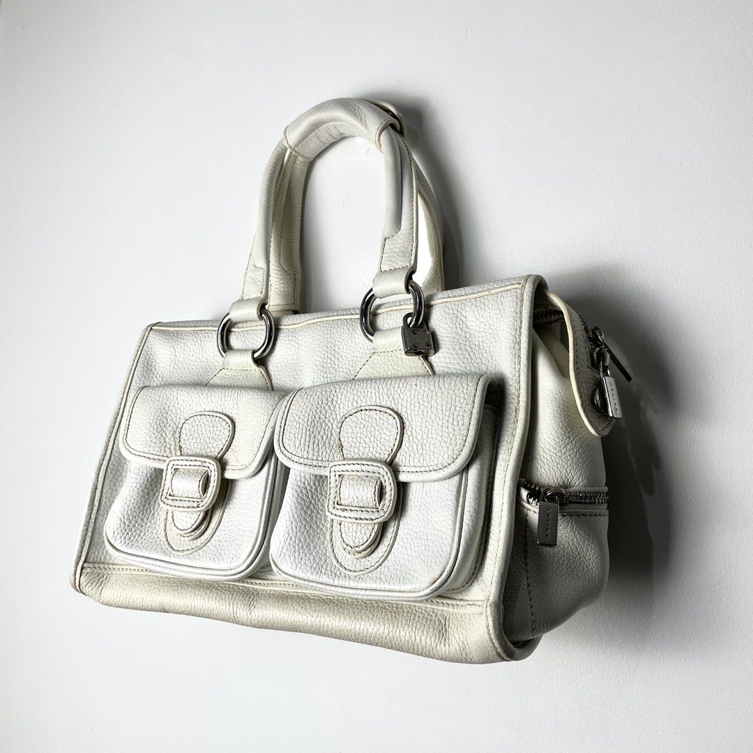 CELINE White Grained Calfskin Leather Shoulder Bag (Category: Luxury Bags & Wallets) located in Baguio. Submitted by metro_studio (Listing ID 1439367011, Image 3). Description: White calfskin grained leather, silver hardware and suede interior In excellent condition .