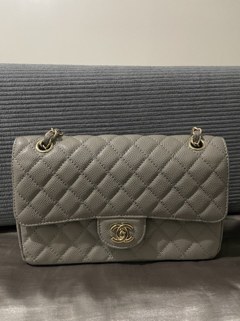 Chanel Grey Quilted Caviar Leather Flap Bag (Category: Luxury Bags & Wallets) located in Manila. Submitted by mjnlla (Listing ID 1457097904, Image 1). Description: -LP listed - Grey quilted caviar leather - Gold chain strap - Classic CC turn-lock closure - Made in France -No Inclusions -Loc: Ermita Manila .