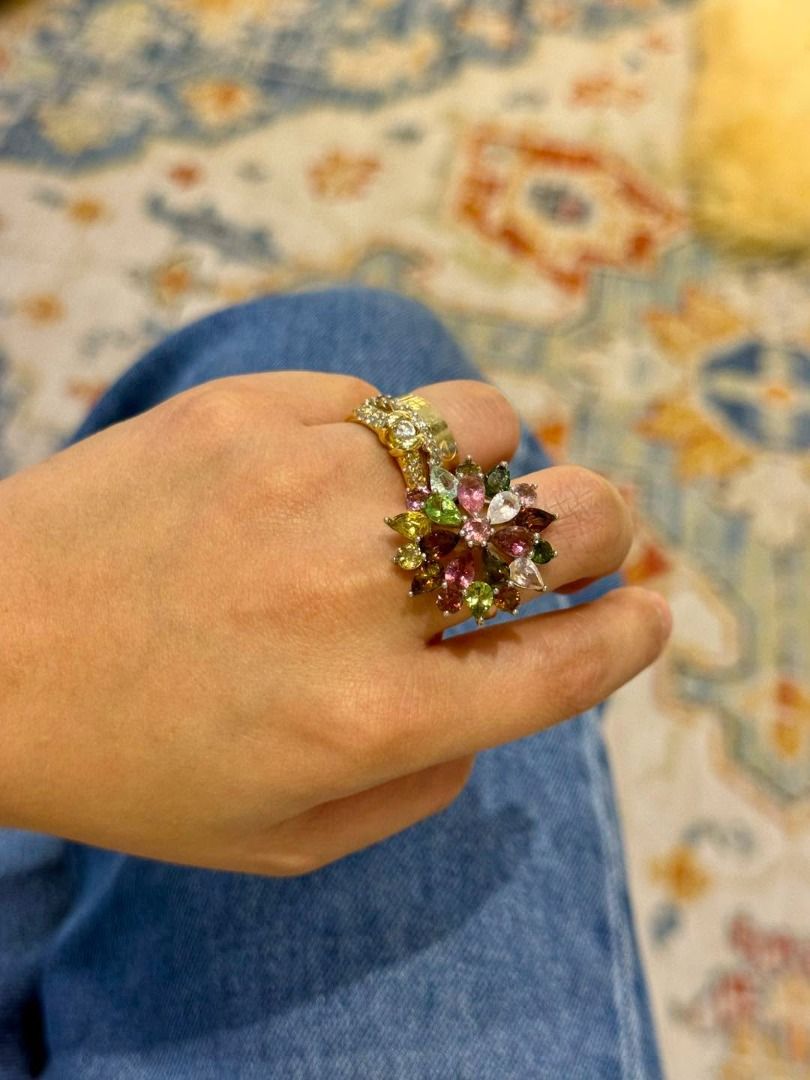 COLORFUL TOURMALINE STATEMENT RING (Category: Rings) located in Baguio. Submitted by asna_taku (Listing ID 1457041818, Image 2). Description: 🌈✨ COLORFUL TOURMALINE STATEMENT RING ✨🌈 A burst of color on your hand! 💚💗💛🤍 This gorgeous floral-inspired ring is made for the lady who loves color, sparkle, and a little drama. 😍 💎 Natural Colorful Tourmalines ✨ New Silver Setting 💍 Available sizes: S6, S7 & S8 💰 ₱9,480 A beautiful mix of pink, 
