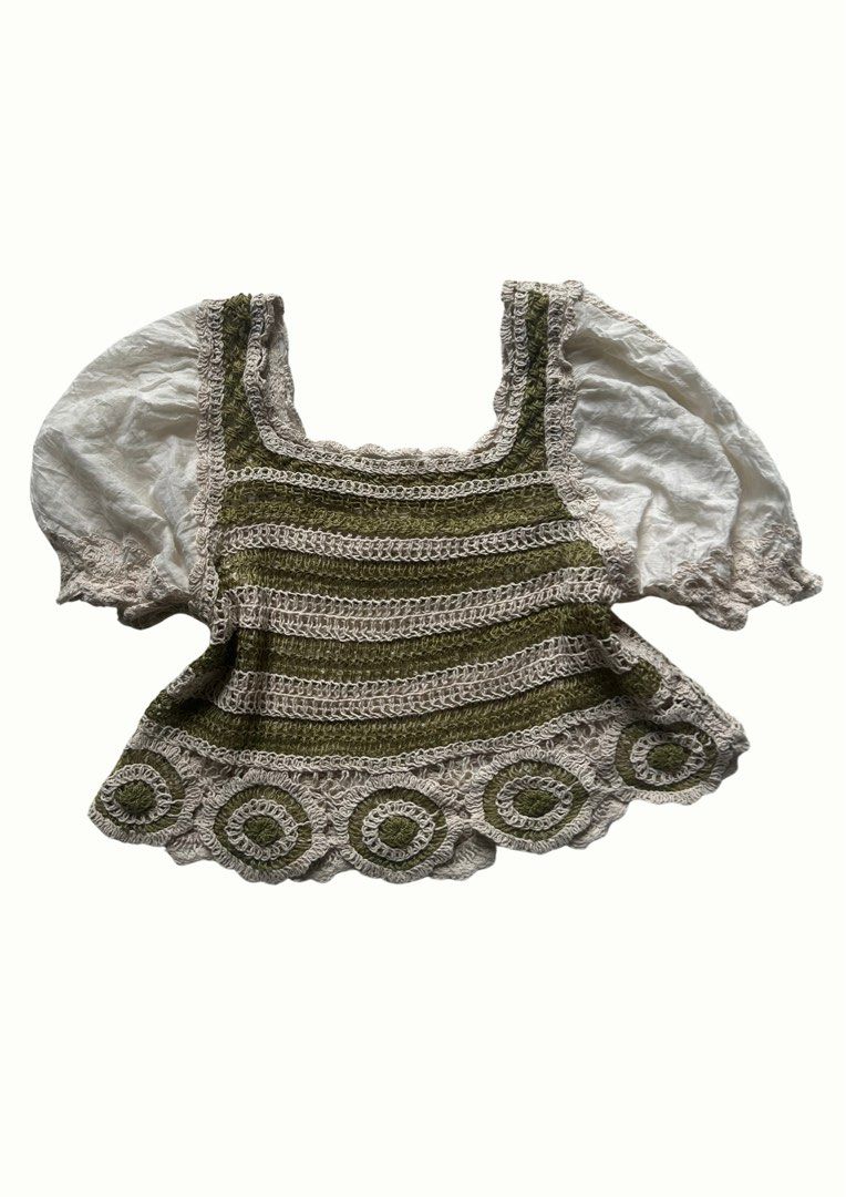 Crochet puff sleeves (Category: Shirts) located in Dumaguete. Submitted by hellograbs (Listing ID 1457035509, Image 1). Description: This is soooo nice, perfect for the summer. Pairs well with white linen pants. Fits S-M.