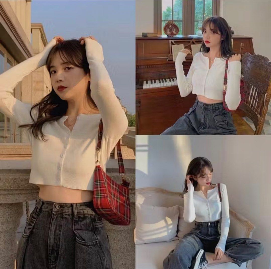 Cropped Button-Up Cardigan Top (Category: Longsleeves) located in Manila. Submitted by picks_bymagz (Listing ID 1456989604, Image 2). Description: - Long-sleeved cropped cardigan - Available colors: Black, White, Grey Take all: 500 1 each:200 Never been worn .