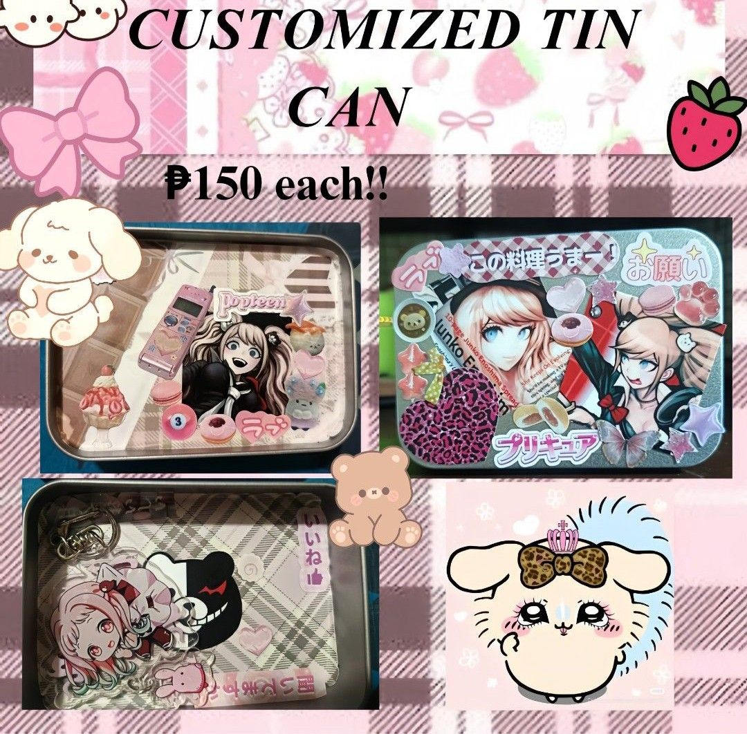 customized tin cans! (Category: Vintage Collectibles) located in Manila. Submitted by lukaivan (Listing ID 1457074473, Image 1). Description: selling customized tin cans for 100-150 Php ^^ buyer will shoulder the SF tat: 1 weeks to 1 month can be ocs, anime characters, everything! .