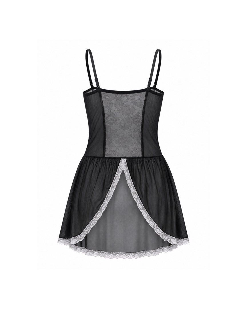 Delicate Floral Lace Babydoll (Category: Sleeveless) located in San Jose. Submitted by paudrobe (Listing ID 1457056324, Image 2). Description: ⋆౨ৎ˚⟡˖ ✧ Black sheer babydoll top ✧ See-through mesh fabric ✧ Adjustable spaghetti straps ✧ Flowy and lightweight.