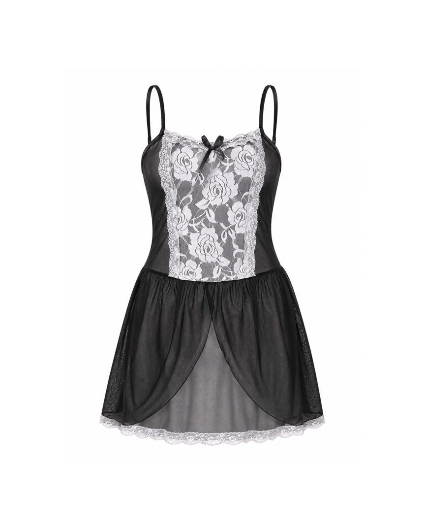 Delicate Floral Lace Babydoll (Category: Sleeveless) located in San Jose. Submitted by paudrobe (Listing ID 1457056324, Image 1). Description: ⋆౨ৎ˚⟡˖ ✧ Black sheer babydoll top ✧ See-through mesh fabric ✧ Adjustable spaghetti straps ✧ Flowy and lightweight.