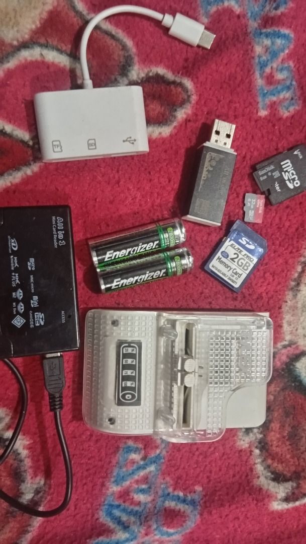7 pcs Digicam Accesories (Category: Cables & Adaptors) located in Bayombong. Submitted by shinieeeisi (Listing ID 1457126337, Image 1). Description: ALL WORKING - USB Type C Card reader - USB Flash Drive Type Card Reader - All in one Card Reader - flat battery charger - 2x Energizer AA Batteries (rechargable) ( 162 srp) - 2GB SD Card (132 pesos srp) - MicroSd Card 8 gb w adapter NEGO RFS : not in to digicam anymore :) mop : gcash/maya ( no cod ) 