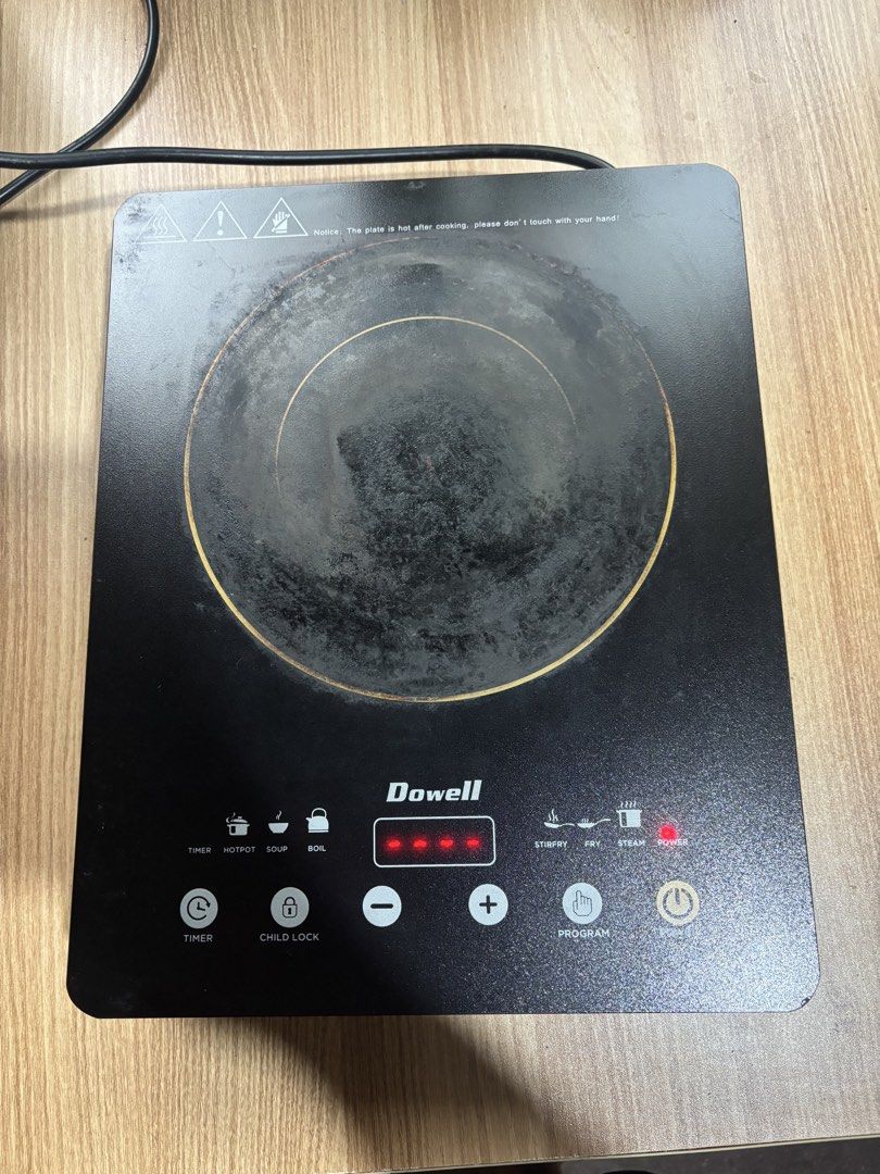 Dowell Induction cooker (Category: Cookers) located in Taguig. Submitted by chardddddd (Listing ID 1457013420, Image 2). Description: PRODUCT DETAILS: Touch Sensitive Control 8-Level Adjustable Temperature 8-Level Power Setting 6 Cooking Programs (Soup, Hotpot, Boil, Stir, Fry, Steam, Fry) Timer Setting Child Lock Function 4-Digit Display Energy Consumption Display Thermal Fuse Protected Auto Shut-Off Function With Free 1 Stainless Pot 1500 watts