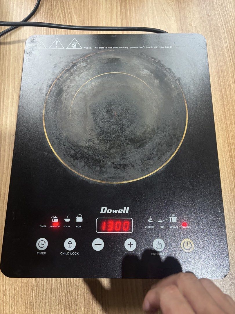 Dowell Induction cooker (Category: Cookers) located in Taguig. Submitted by chardddddd (Listing ID 1457013420, Image 3). Description: PRODUCT DETAILS: Touch Sensitive Control 8-Level Adjustable Temperature 8-Level Power Setting 6 Cooking Programs (Soup, Hotpot, Boil, Stir, Fry, Steam, Fry) Timer Setting Child Lock Function 4-Digit Display Energy Consumption Display Thermal Fuse Protected Auto Shut-Off Function With Free 1 Stainless Pot 1500 watts