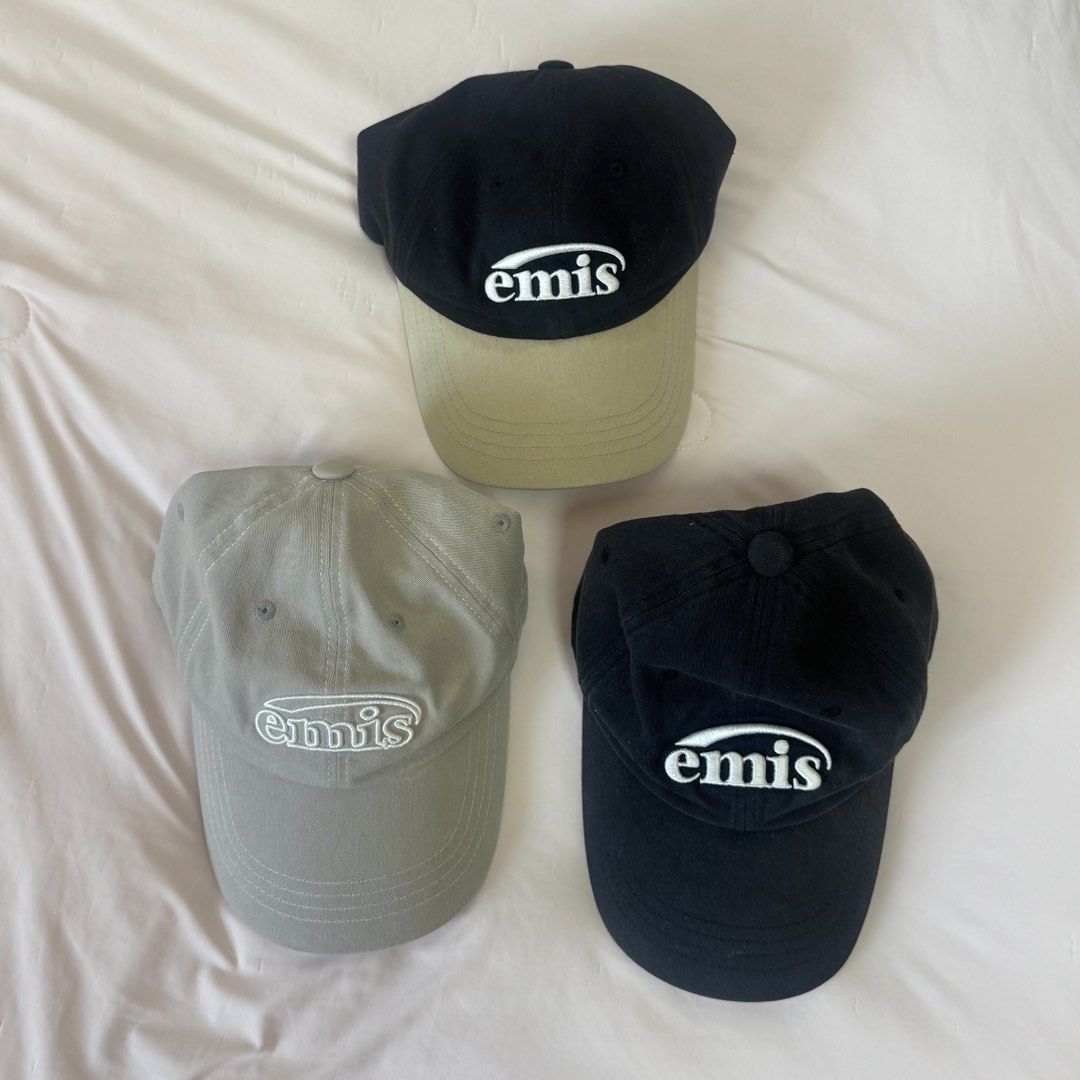 EMIS cap (Category: Caps & Hats) located in Singapore. Submitted by shopflux (Listing ID 1457136804, Image 1). Description: 100% authentic In good condition, just some make up stain inside which I already cleaned it using micellar water as shown in the picture Not for fussy buyers RTP $45 each in Korea Available in : Black(sold), Beige and black/beige $14 each.