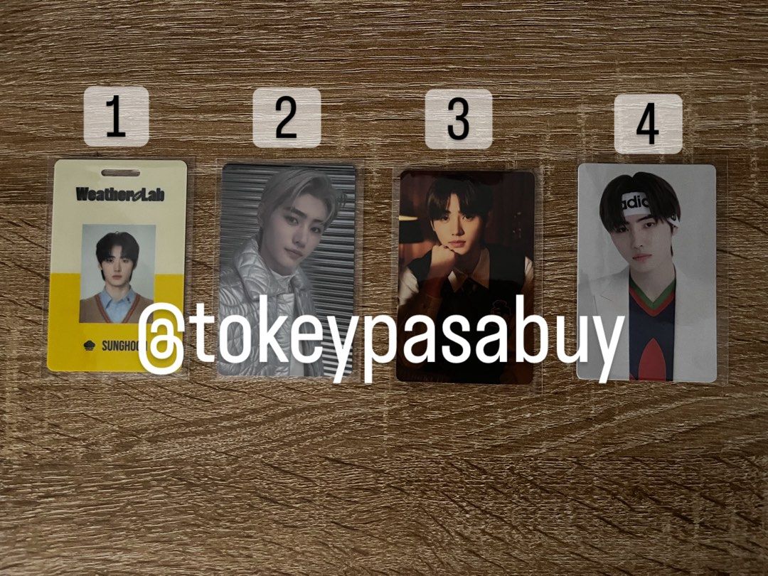 ENHYPEN Sunghoon Photocards & ID Card Set (Category: K-Wave Merchandise) located in Paranaque City. Submitted by tokeypasabuy (Listing ID 1457088314, Image 1). Description: DECLUTTERING 👌 OFFICIAL 👌 READY TO SHIP 👌 ENHYPEN SUNGHOON PHOTOCARDS 500 PHP EA MOP: Maribank/Bank Transfers MOD: SCO/JNT DM for Inquiries 😊 #ENHYPEN #ENGENE #JUNGWON #JAY #SUNGHOON.