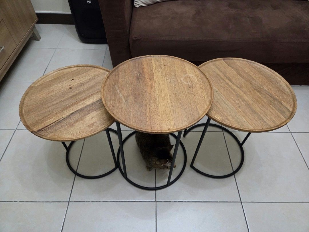 FOR SALE: Nesting Center Living room table (Category: Tables & Sets) located in Quezon City. Submitted by johnraenicol1403745 (Listing ID 1456965510, Image 2). Description: FOR SALE: Nesting Center Living room table Made in Malaysia Material: Real Wood and Metal Dimension: (Sold as bundle/set of 3) Small - 43H x 40L x 40W(D) Medium - 47H x 40L x 40W(D) Large - 50H x 40L x 40W(D) Price: 2500 RFS: extra tables Location: Santolan, Pasig.