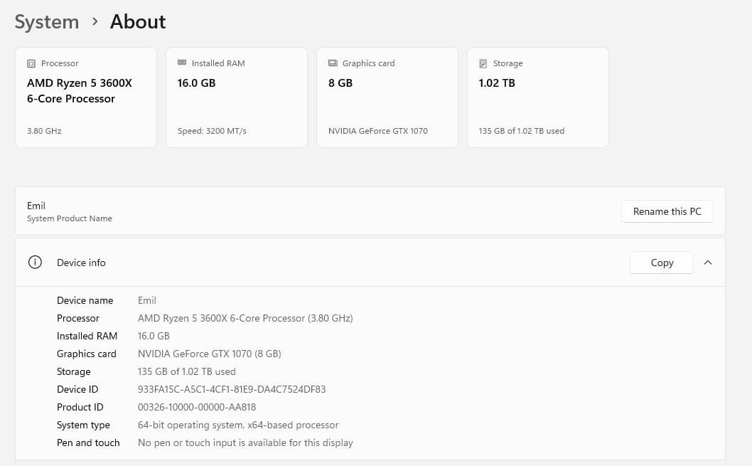 GAMING PC + Monitor (Category: Desktops) located in Manila. Submitted by deuceeee_ (Listing ID 1457001456, Image 3). Description: Black Gaming PC for sale, PC ONLY It can handle AAA games. Mode of transaction: Pick-up or lalamove Mode of Payment: Cash or Ebank SPECS Cpu: Ryzen 5 3600X Mobo: ASUS Prime A320M-K Gpu: GTX 1070 8gb Ram: AVEXIR RGB 16GB (8x2) 3200MHz Psu: Ramsta modular 750W Ssd: 256 kimtigo Hdd: 1tb seagate PcCase: Coolman reyna black