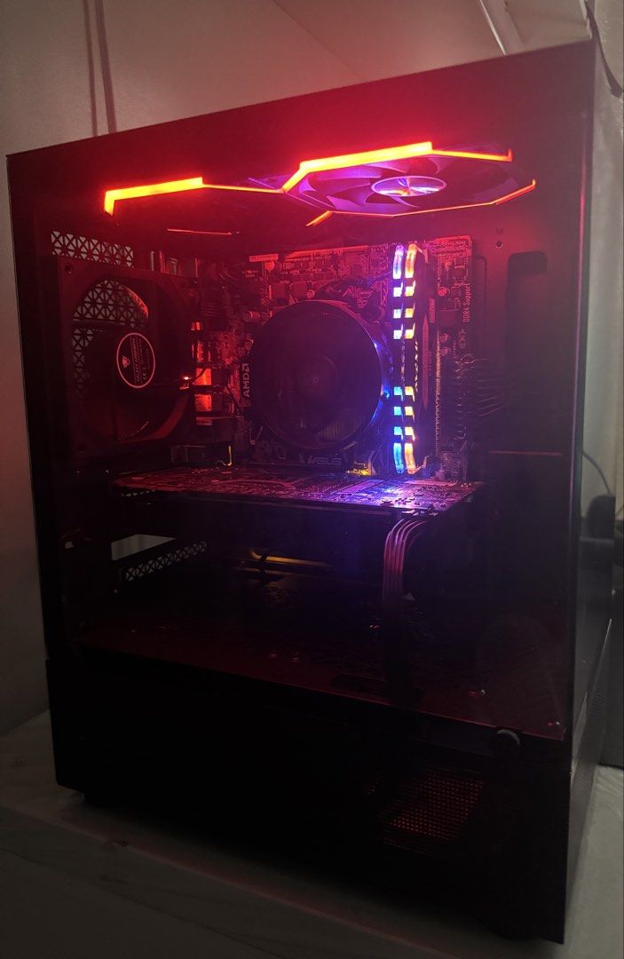 GAMING PC + Monitor (Category: Desktops) located in Manila. Submitted by deuceeee_ (Listing ID 1457001456, Image 2). Description: Black Gaming PC for sale, PC ONLY It can handle AAA games. Mode of transaction: Pick-up or lalamove Mode of Payment: Cash or Ebank SPECS Cpu: Ryzen 5 3600X Mobo: ASUS Prime A320M-K Gpu: GTX 1070 8gb Ram: AVEXIR RGB 16GB (8x2) 3200MHz Psu: Ramsta modular 750W Ssd: 256 kimtigo Hdd: 1tb seagate PcCase: Coolman reyna black