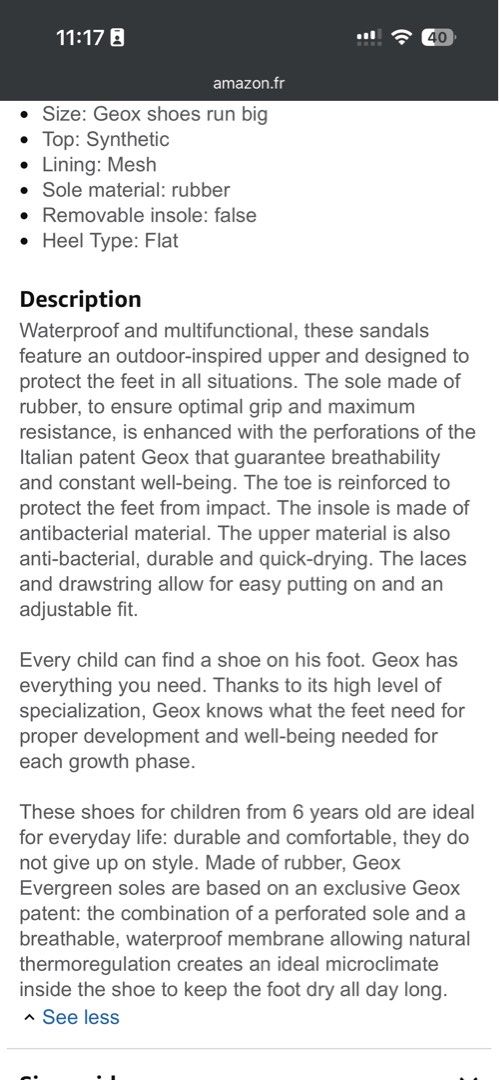 Geox Men's Jr Kyle B Closed Toe Sandals (Category: Shoe inserts & accessories) located in Manila. Submitted by hellothere2012 (Listing ID 1456976055, Image 2). Description: Size 37 About this item Size: Geox shoes run big Top: Synthetic Lining: Mesh Sole material: rubber Removable insole: false Heel Type: Flat Description Waterproof and multifunctional, these sandals feature an outdoor-inspired upper and designed to protect the feet in all situat