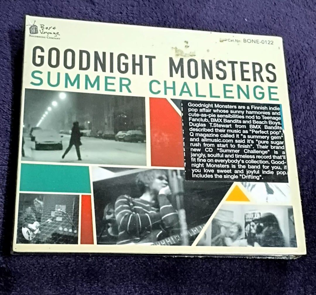 Goodnight Monsters Summer Challenge CD Bone Voyage Records (Category: CDs & DVDs) located in Quezon City. Submitted by dancatz (Listing ID 1457055032, Image 1). Description: □ P 750.00 - Goodnight Monsters Summer Challenge CD - Finnish indie pop album - Features 12 tracks - Includes the song 'Drifting' - Released on Bone Voyage Recording Company - Great indie pop sound - sealed LFB Seller's location : Brgy. Sta. Teresita Quezon City Please DM for