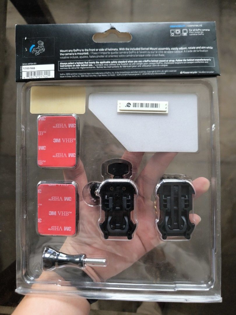 GoPro Helmet Front + Side Mount Kit (Category: Video Cameras) located in Las Pinas. Submitted by rehomingtreasuresbylui (Listing ID 1457095675, Image 2). Description: - GoPro Helmet Front and Side Mount Kit - Includes swivel mount assembly - Comes with curved and flat adhesive mounts - Mounts to the front or side of helmets - Easy to adjust and rotate your camera - Important: Always use with GoPro helmet mounts/straps and follow helmet safety gui