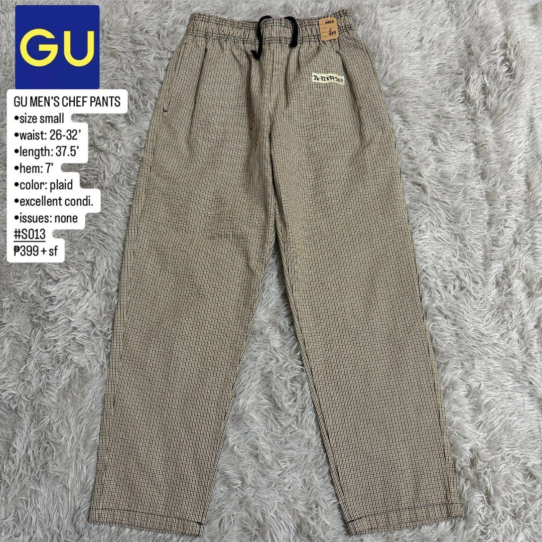 GU MEN’S CHEF PANTS (Category: Trousers) located in Manila. Submitted by thrifthing_121102 (Listing ID 1457095652, Image 1). Description: •size SMALL •excellent condition •no issues •shipping via J&T Express or Lalamove. •Gcash or Gotyme Payment. Location: Moonwalk, Paranaque City .