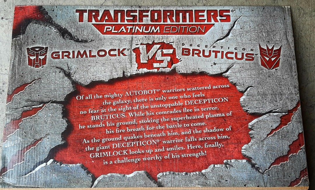 Hasbro Transformers Platinum Edition Grimlock vs. Decepticon Bruticus (Category: Action & Battle Toys) located in Liloan. Submitted by angelyneroberts_171329 (Listing ID 1457089042, Image 3). Description: FOR SALE Hasbro Transformers Platinum Edition Grimlock vs. Decepticon Bruticus DESCRIPTION : - Part of Hasbro's collector-focused Platinum Edition line, initially distributed as a shared exclusive around 2013–2015. - The packaging and deco pay h