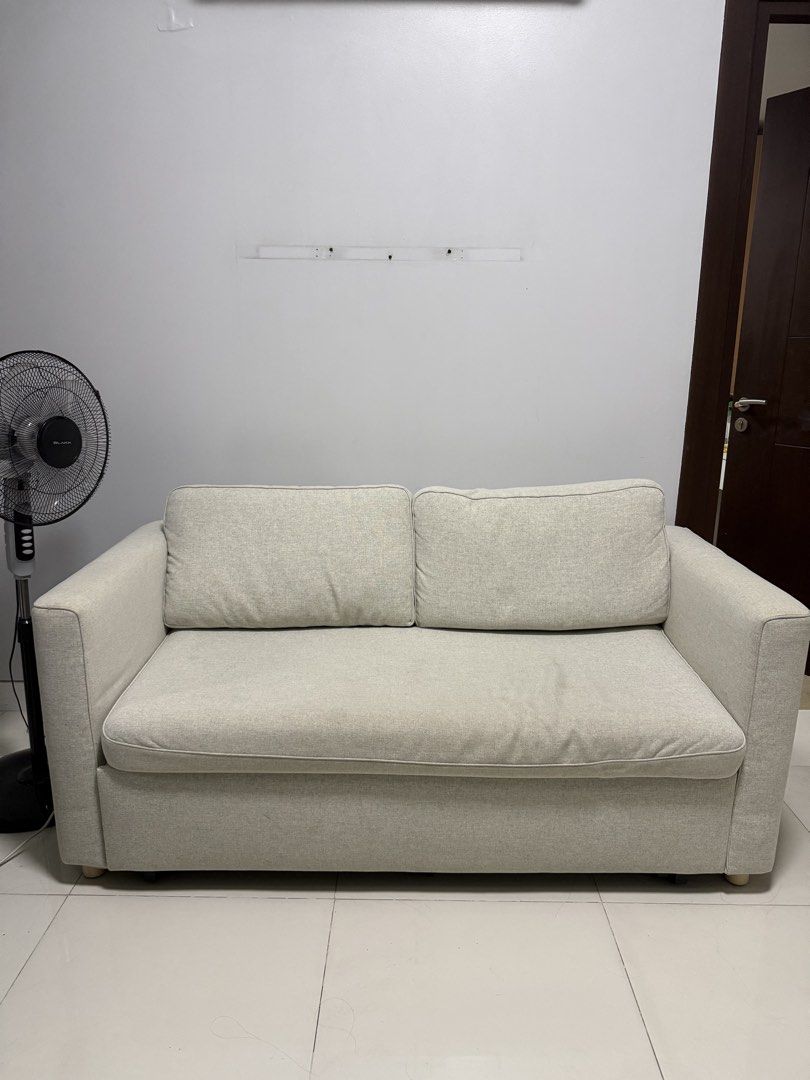 IKEA PÄRUP 2-Seat Sofa Bed – Gunnared Beige (Category: Sofas) located in Manila. Submitted by annamart (Listing ID 1457064916, Image 2). Description: Purchased Jan 2025 and regularly used as a sofa. In good overall condition with normal signs of use. Features: • Easily converts from sofa to a spacious bed • Removable and machine-washable cover • Neutral light beige upholstery Dimensions: Sofa: 166 W × 83 D × 86 H cm Seat width: 140 cm Seat depth: