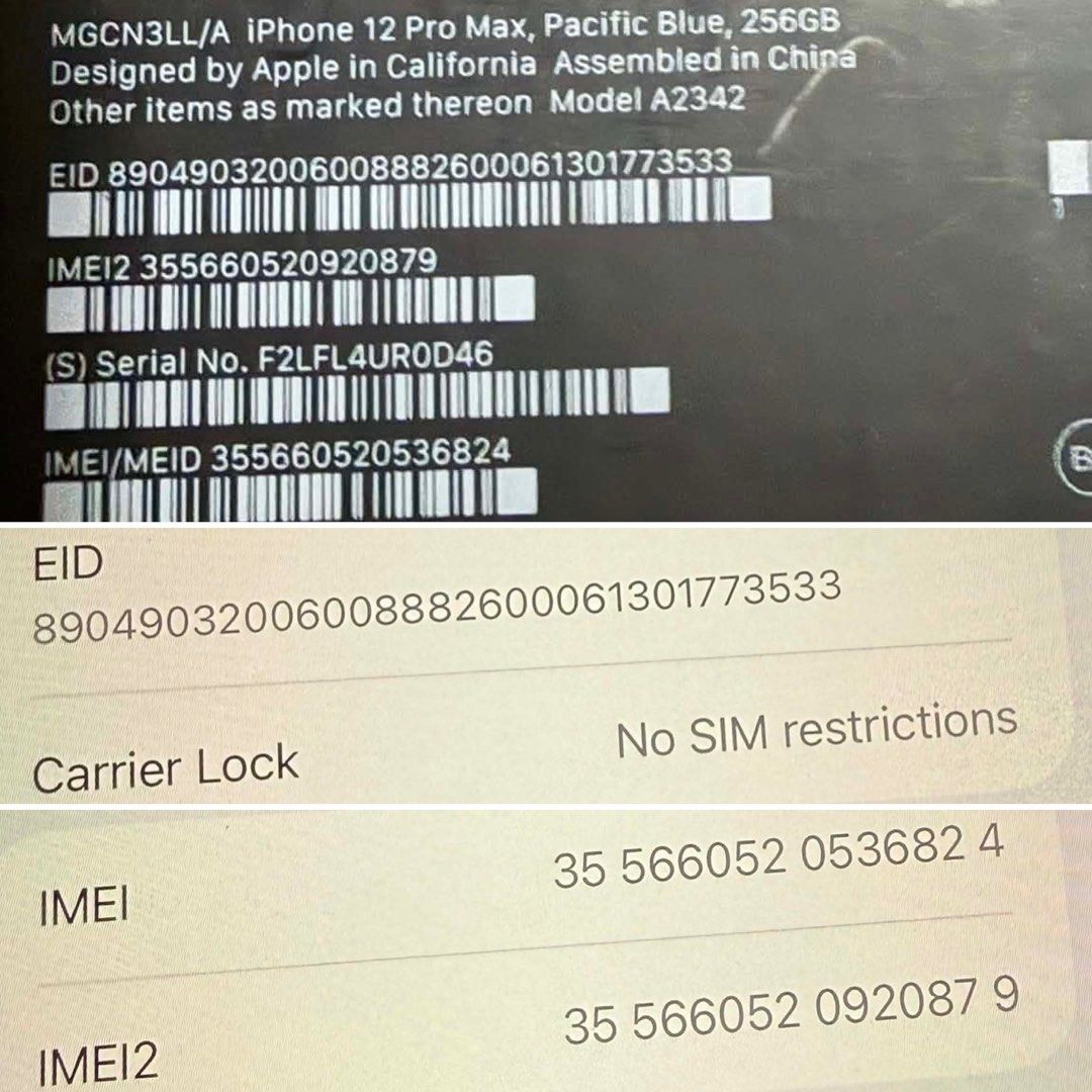 iPhone 12 Pro Max 256gb Openline (Category: iPhone 12 Series) located in Paranaque City. Submitted by sillybella (Listing ID 1457081864, Image 2). Description: Iphone 12 pro max Openline No repair With box Generic usb lightning cable First-owned Lady owner Color: Pacific Blue 78% Battery Health 256gb • No History of Repair • No Dead Pixel • Test all you want upon meet-up. •Meet up - Muntinlupa Only • NO scratches on screen • light scratches sa pa