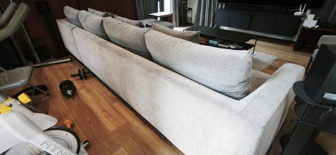 Large Grey Sectional Sofa with Chaise (Category: Sofas) located in Marikina City. Submitted by rodina.ambata07 (Listing ID 1456983705, Image 3). Description: - Spacious L-shaped sofa - Neutral grey fabric - Deep seats and plush cushions for maximum comfort - Chaise for extra seating or stretching out - Ideal for modern living rooms - Easy to clean fabric - Plenty of space for the whole family - Goose feather fillings - super comfy - 365cm by 215c