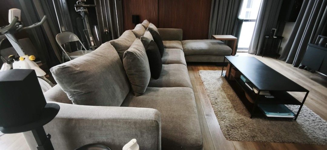 Large Grey Sectional Sofa with Chaise (Category: Sofas) located in Marikina City. Submitted by rodina.ambata07 (Listing ID 1456983705, Image 2). Description: - Spacious L-shaped sofa - Neutral grey fabric - Deep seats and plush cushions for maximum comfort - Chaise for extra seating or stretching out - Ideal for modern living rooms - Easy to clean fabric - Plenty of space for the whole family - Goose feather fillings - super comfy - 365cm by 215c