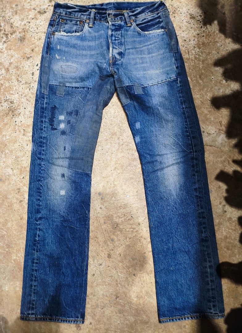 LEVIS 501 REMADE PATCHWORK DENIM JEANS (Category: Jeans) located in Puerto Princesa. Submitted by lotsstuff (Listing ID 1457012070, Image 3). Description: size 30 men waist 15 thigh 10.5 knee 9 leg opening 8 excellent condition price 1498+SF.