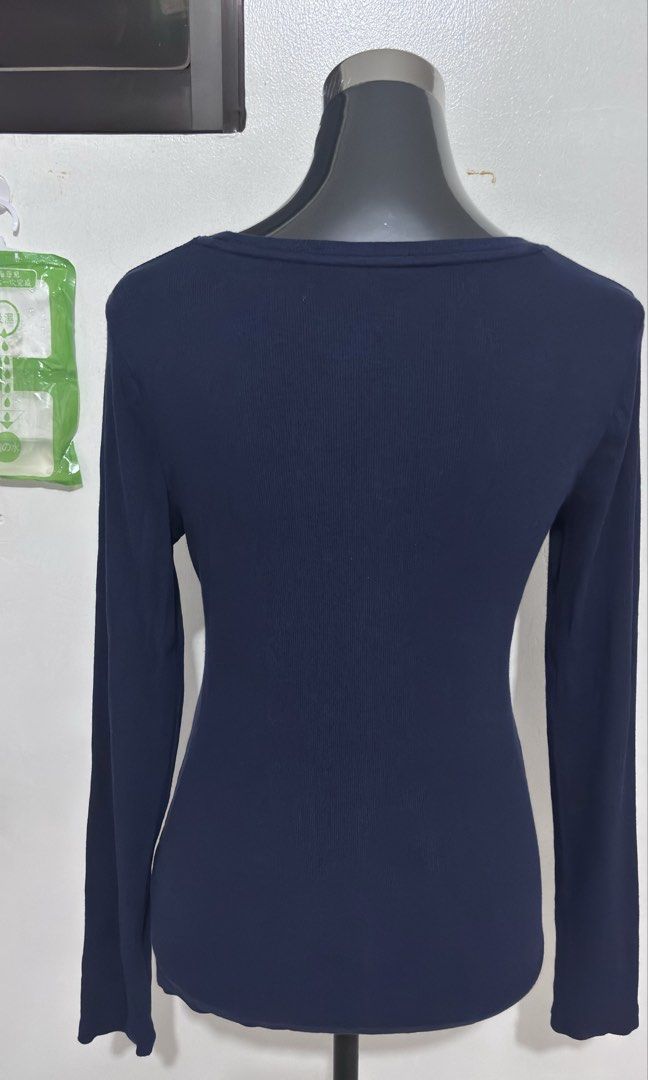 LONGSLEEVE BLOUSE (Category: Longsleeves) located in Pasig City. Submitted by Atv26 (Listing ID 1457052113, Image 3). Description: Women Longsleeve Blouse Fabric: Knitted Cotton Color; Navy Blue Size : Bust Width 16 inches Length : 23 inches Color Rate: 10/10”.