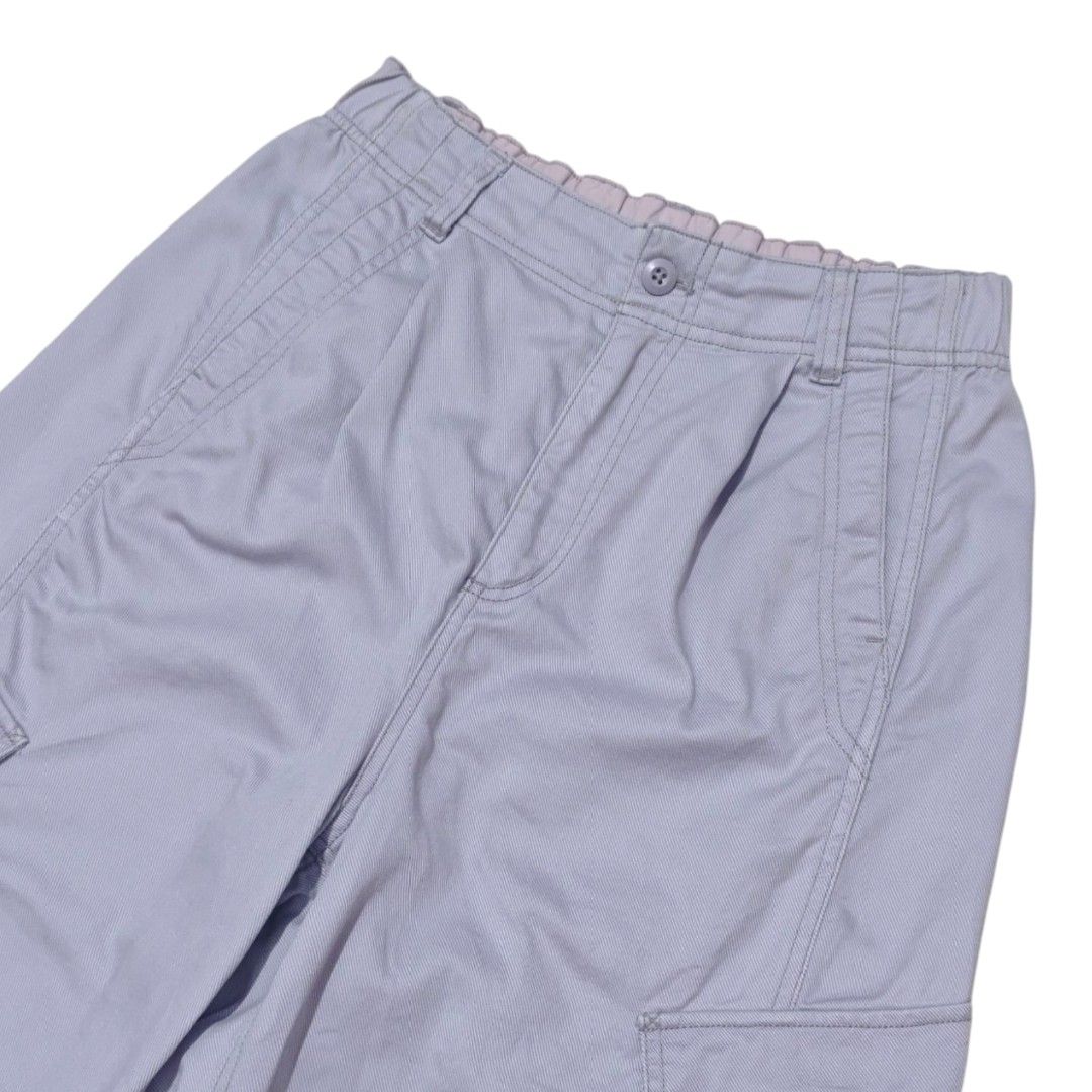 NIKO AND... Barrel Cargo Pants (Category: Trousers) located in Quezon City. Submitted by oldturnedtogold (Listing ID 1456987463, Image 3). Description: NIKO AND... Barrel Cargo Pants Unisex Size Large (for Womens) Size Small-Medium (for Mens) Lavender Waist = 14.5" - 15.5" flat / 29" - 31" waist circumference Inseam = 27" Length = 40.5" Leg opening = 9.5" Details: - 100% cotton - Wide leg / relaxed fit - Elasticized waistband with drawstring - Si