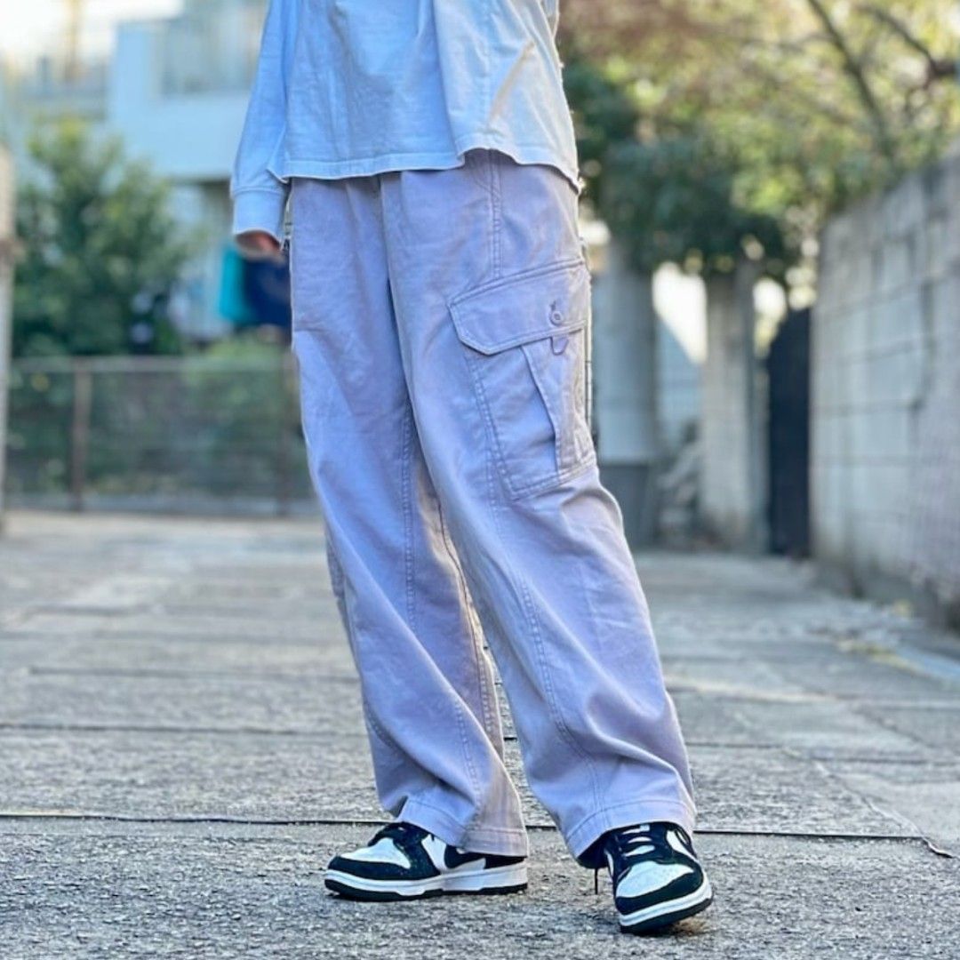 NIKO AND... Barrel Cargo Pants (Category: Trousers) located in Quezon City. Submitted by oldturnedtogold (Listing ID 1456987463, Image 1). Description: NIKO AND... Barrel Cargo Pants Unisex Size Large (for Womens) Size Small-Medium (for Mens) Lavender Waist = 14.5" - 15.5" flat / 29" - 31" waist circumference Inseam = 27" Length = 40.5" Leg opening = 9.5" Details: - 100% cotton - Wide leg / relaxed fit - Elasticized waistband with drawstring - Si