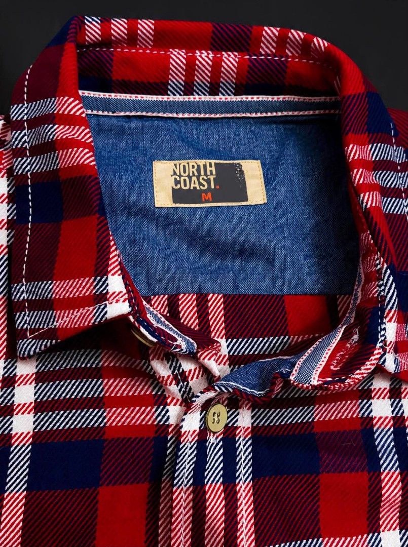 North Coast Red Plaid Flannel Shirt Medium (Category: Tshirts & Polo Shirts ) located in Manila. Submitted by collection2024 (Listing ID 1457009503, Image 3). Description: - Classic red, white, and blue plaid flannel shirt - Brand: North Coast - Style: Button-up with two chest pockets - Material: Soft, great for layering - Tagged Size: Medium (Please check measurements for best fit) - Bust : 22 inches -Length: 31 inches - With 2 extra buttons and