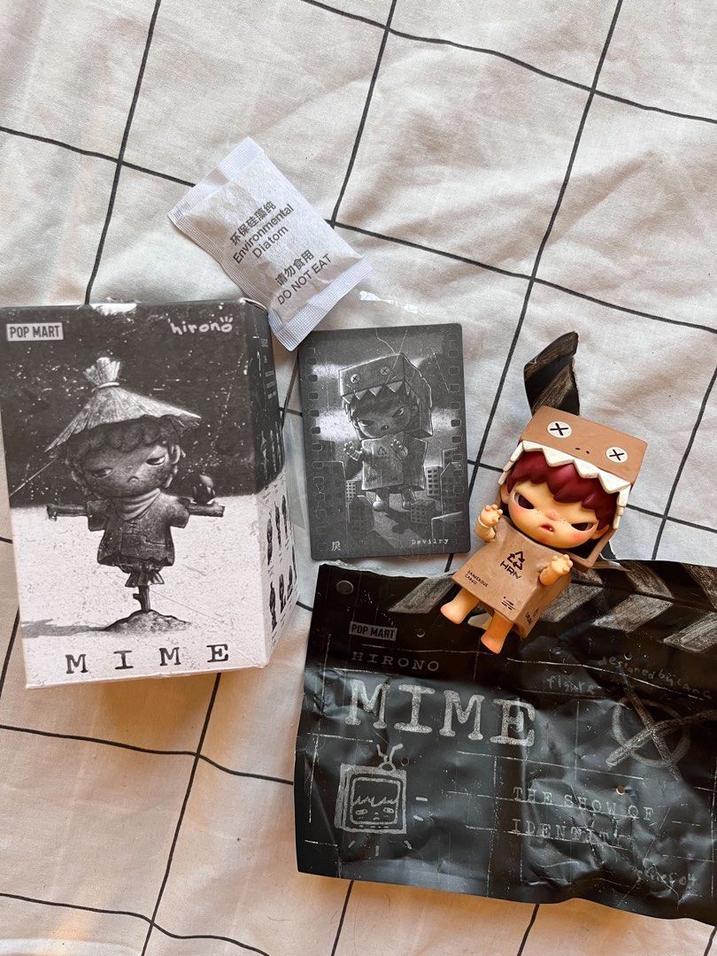 Pop Mart Hirono Mime Blind Box Figure (Category: Designer & Blind Box Toys) located in Carmona. Submitted by felize.abigail (Listing ID 1457067384, Image 1). Description: - Authentic Pop Mart Hirono Mime figure - Includes original box, inner packaging, and character card - Desiccant packet included - Ideal addition to any collection.