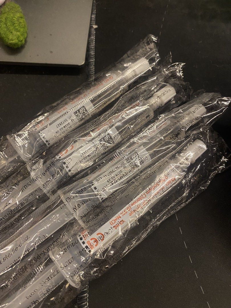 PosiFlush 10ml Syringe (Category: Medical Supplies & Tools) located in Quezon City. Submitted by sturmfrae (Listing ID 1457056412, Image 1). Description: - Sterile 10ml PosiFlush syringes - Individually sealed for hygiene - Long expiry dates, up to 2028 - Bought for ₱141 each - Selling it for ₱100 each.