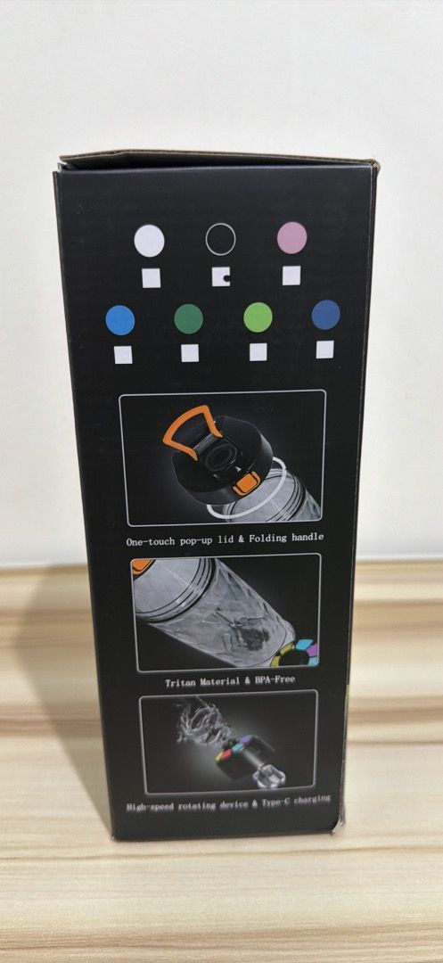 PROCHAIN Electric Protein Shaker Bottle (Category: Water Bottles & Tumblers) located in Dagupan City. Submitted by my.zmoh (Listing ID 1456972837, Image 2). Description: PREMIUM TRITAN & BPA-FREE: Made from 100% BPA-Free Tritan, this shaker bottle is durable and safe for long-term use. Naturally odor-resistant and non-toxic, it ensures a clean and healthy drinking experience. LARGE CAPACITY & STORAGE: Features a 22oz (650ml) capacity with an inde