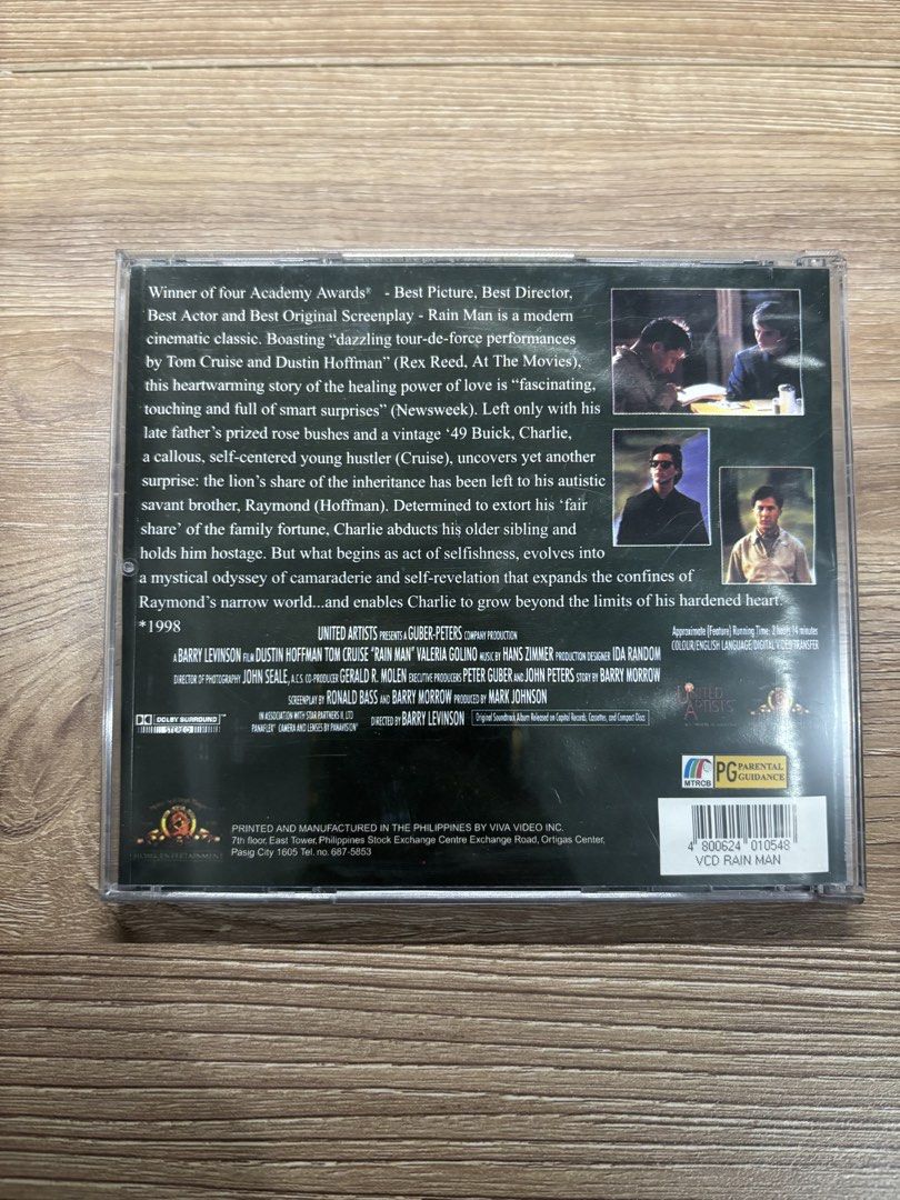 Rain Man (1988) (Category: CDs & DVDs) located in Quezon City. Submitted by mkportiz (Listing ID 1457008598, Image 2). Description: 📀 Classic Movie VCD 🎬 Rain Man (1988) Original/old VCD copy from the classic era. Perfect for collectors, movie lovers, or anyone who enjoys the nostalgia of physical media. ❤️ 📌 Please note: These are pre-owned vintage VCDs and may show signs of age/use. Please see photos for the actual item and condition. RFS: D