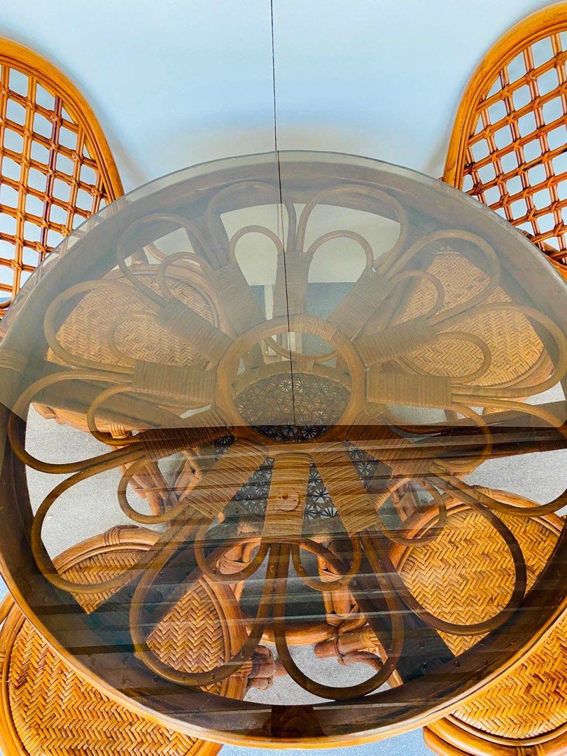 RATTAN ROUND DINING SET GLASS TOP (Category: Tables & Sets) located in Manila. Submitted by jerichocal17856 (Listing ID 1456963133, Image 2). Description: “JAPAN SURPLUS” RATTAN ROUND DINING SET GLASS TOP SIZE: 35D” x 29H” inches 18L” x 17L” x 17Sh” x 36H” inches (AS-IS ITEM) IN GOOD CONDITION.