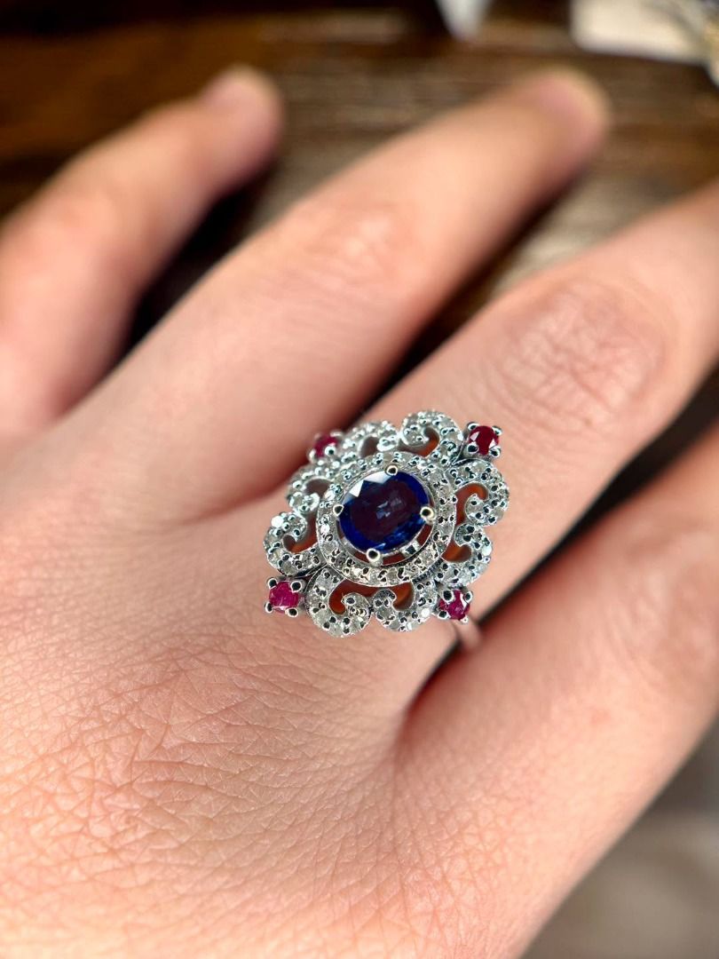 S8 Natural Madagascar Sapphire, Ruby & Diamond Ring (Category: Rings) located in Baguio. Submitted by asna_taku (Listing ID 1457051242, Image 2). Description: Natural Madagascar Sapphire, Ruby & Diamond Ring A gorgeous vintage-inspired piece for the gemstone collector. ✨ The blue natural sapphire center is beautifully framed by natural rubies and sparkling natural diamonds, creating a rich, elegant look with plenty of character. 💙 Natural Sapphi