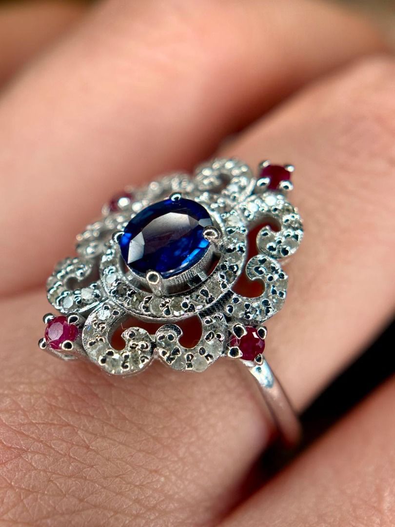 S8 Natural Madagascar Sapphire, Ruby & Diamond Ring (Category: Rings) located in Baguio. Submitted by asna_taku (Listing ID 1457051242, Image 3). Description: Natural Madagascar Sapphire, Ruby & Diamond Ring A gorgeous vintage-inspired piece for the gemstone collector. ✨ The blue natural sapphire center is beautifully framed by natural rubies and sparkling natural diamonds, creating a rich, elegant look with plenty of character. 💙 Natural Sapphi