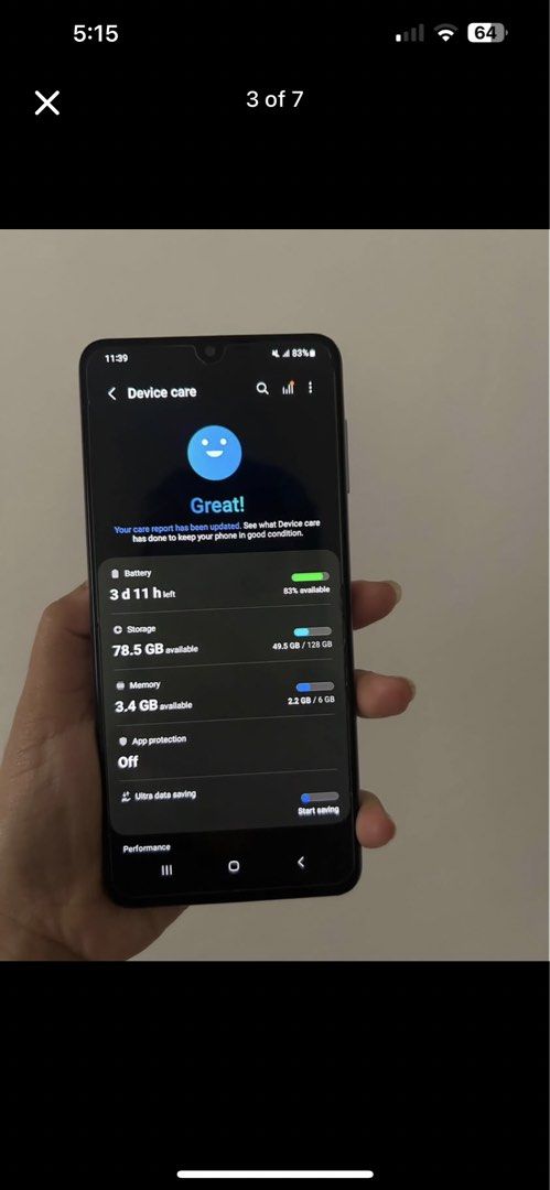 Samsung A22 for sale (Category: Samsung) located in Manila. Submitted by mei.zol (Listing ID 1457045778, Image 3). Description: For sale only Samsung A22 6gb ram 128gb rom Battery 5000mAh NO ISSUE! 💯 good working condition with replacement charger 4,500 For pick up only Location cabuyao laguna Pm if interested Thankyou! 😊.