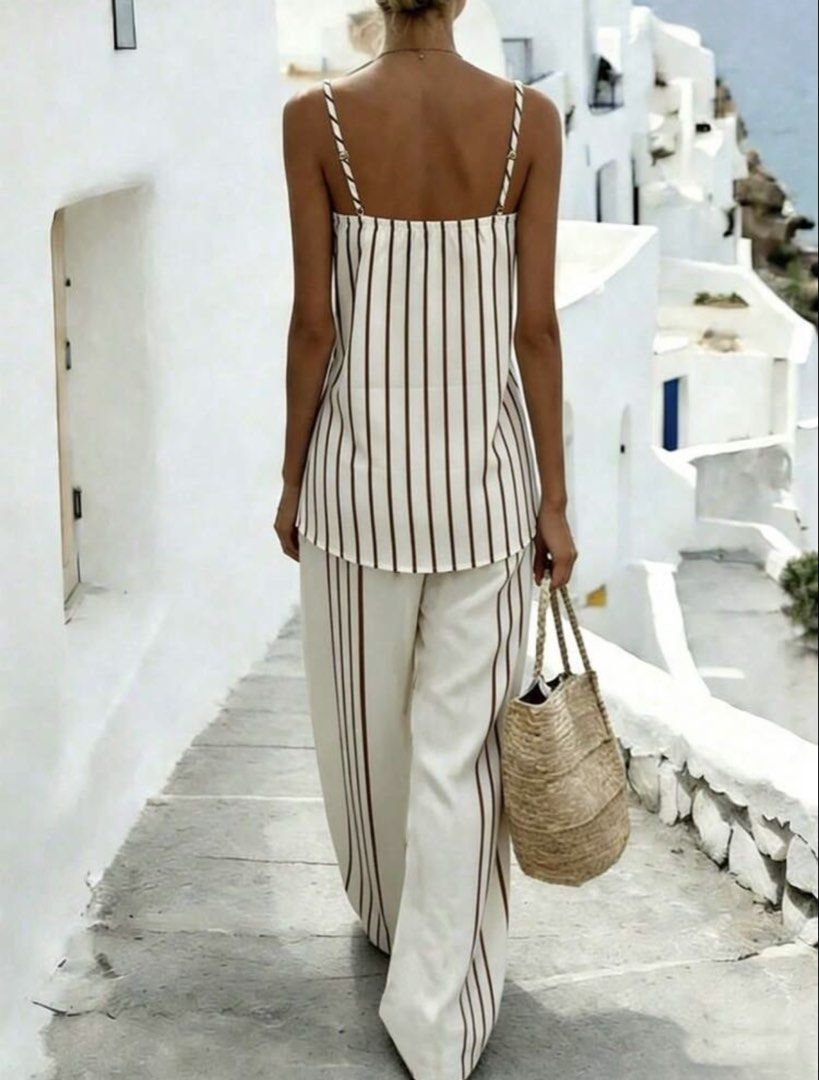 Shein Striped Set (Category: Sets or Coordinates) located in Caloocan City. Submitted by shop_with_love (Listing ID 1457132468, Image 2). Description: Top: 32.7bust, 36.2 waist, 18.5in length Pants: 26.4 in waist, waist extended 102in, hip 43.3, length 41.3 New, never worn. But no more tags.
